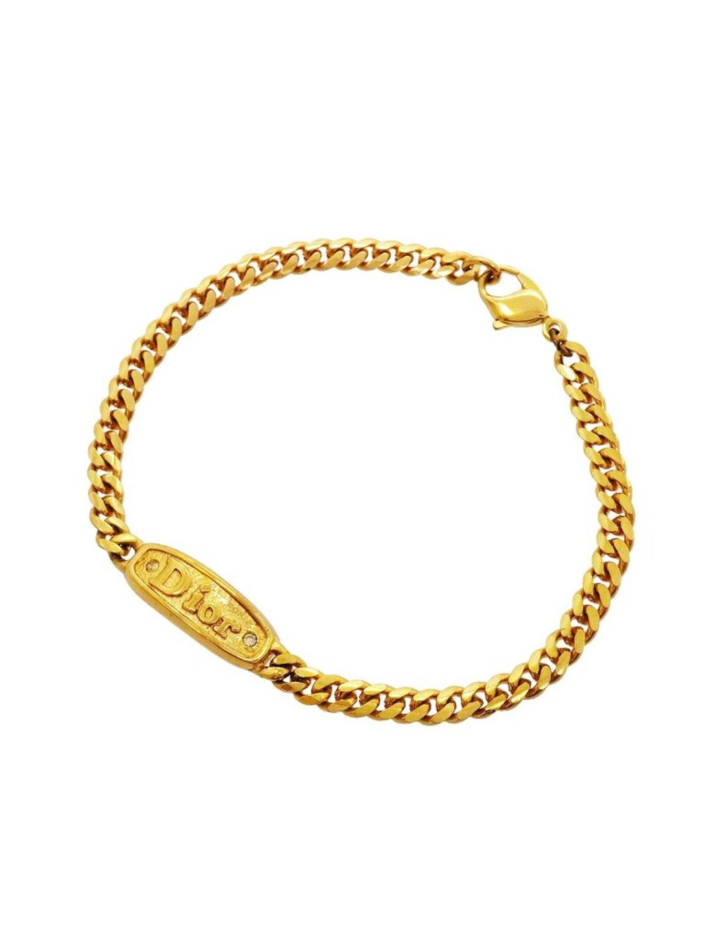 Dior Bracelet Logo Plate Gold Plated Rhinestone